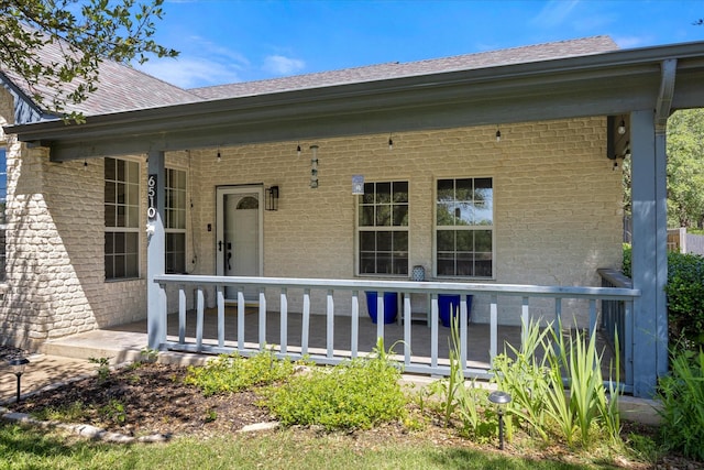 6510 Circo Dr, Granbury, TX 76049 - rear view of house featuring brick siding, a porch, and roof with shingles
