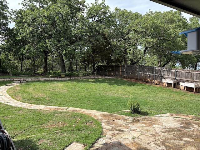 view of yard with a patio and fence