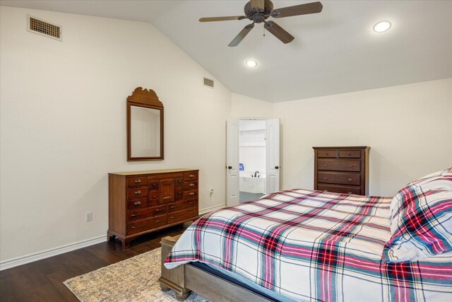 6510 Circo Dr, Granbury, TX 76049 - bedroom featuring vaulted ceiling, dark wood-style flooring, recessed lighting, baseboards, and a ceiling fan