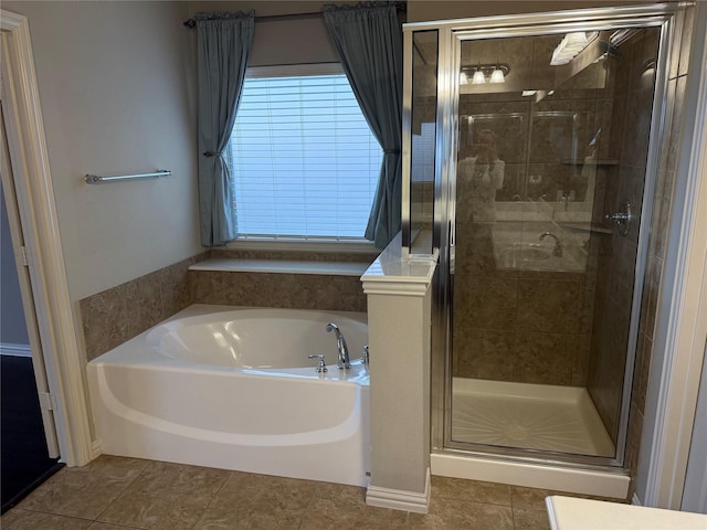 1121 Albany Dr, Fort Worth, TX 76131 - bathroom with tile patterned flooring, a shower stall, and a bath
