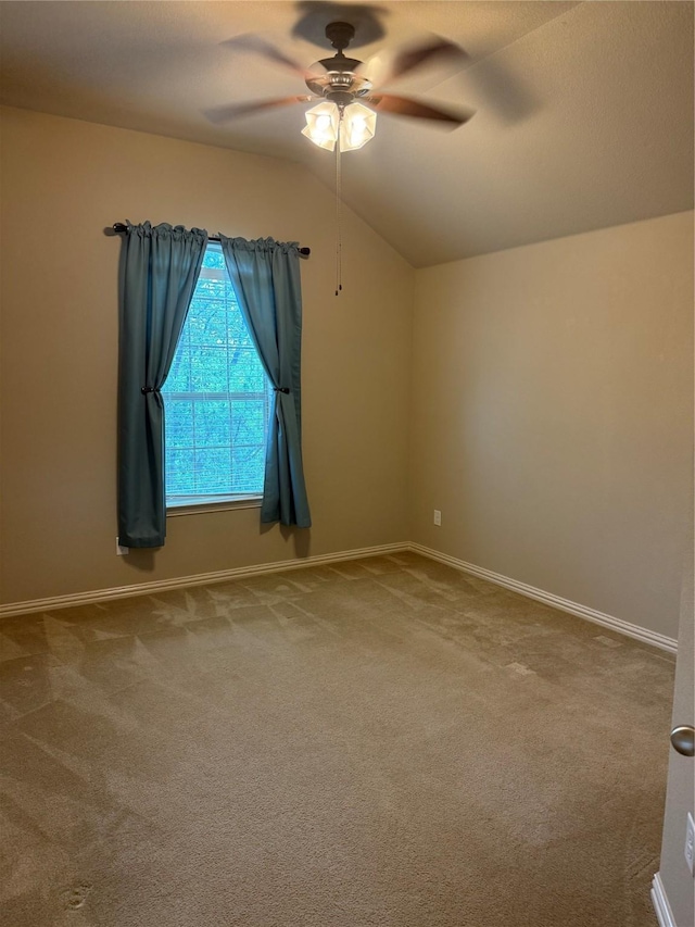 1121 Albany Dr, Fort Worth, TX 76131 - carpeted empty room featuring baseboards, a ceiling fan, and lofted ceiling