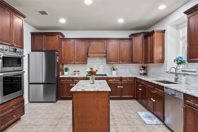 kitchen with backsplash, appliances with stainless steel finishes, a sink, and visible vents