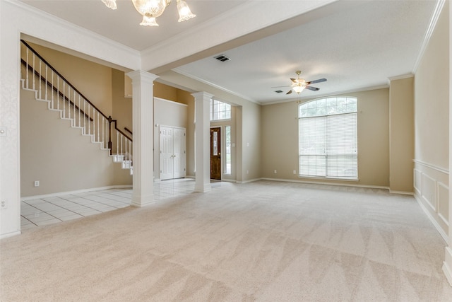 2310 Crest Park Dr, Arlington, TX 76006 - staircase with baseboards, a high ceiling, a ceiling fan, and concrete floors