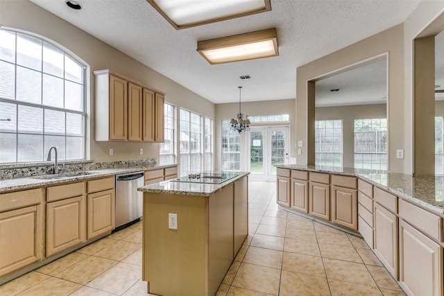 2310 Crest Park Dr, Arlington, TX 76006 - living room featuring crown molding, visible vents, a stone fireplace, and ceiling fan with notable chandelier