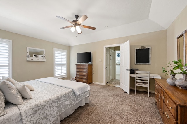 bedroom featuring carpet floors, baseboards, and a ceiling fan