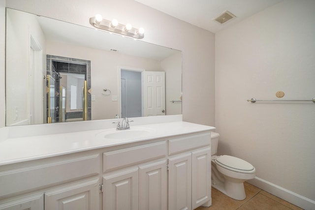 bathroom with toilet, visible vents, tile patterned flooring, and vanity