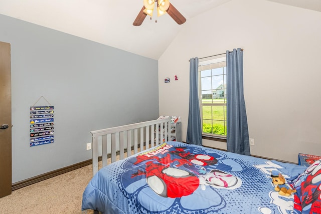 bedroom featuring lofted ceiling and ceiling fan