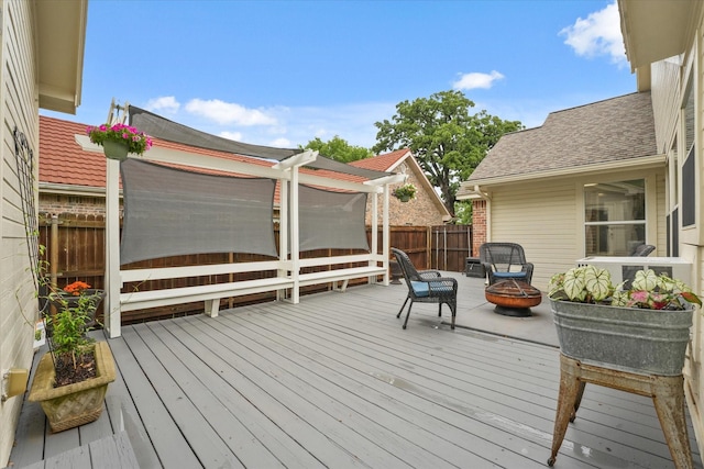 wooden deck with a pergola and a fenced backyard
