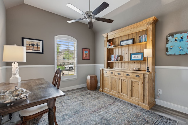 920 Plaza Ln, Argyle, TX 76226 - office with vaulted ceiling, wood finished floors, and a ceiling fan