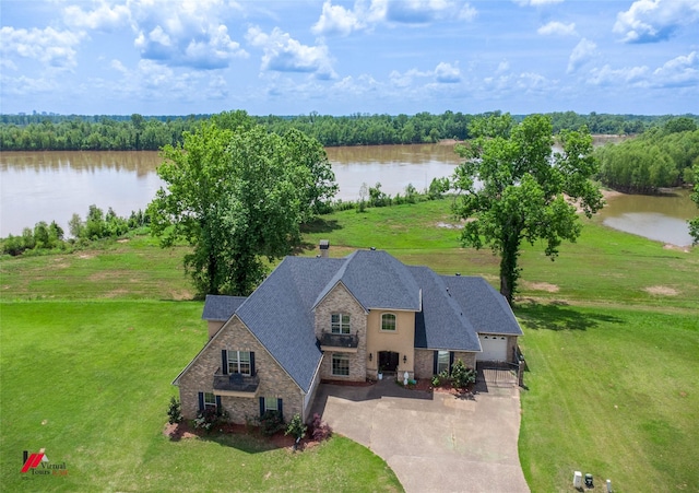 aerial view with a water view