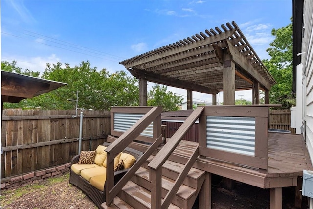 deck featuring a pergola and fence