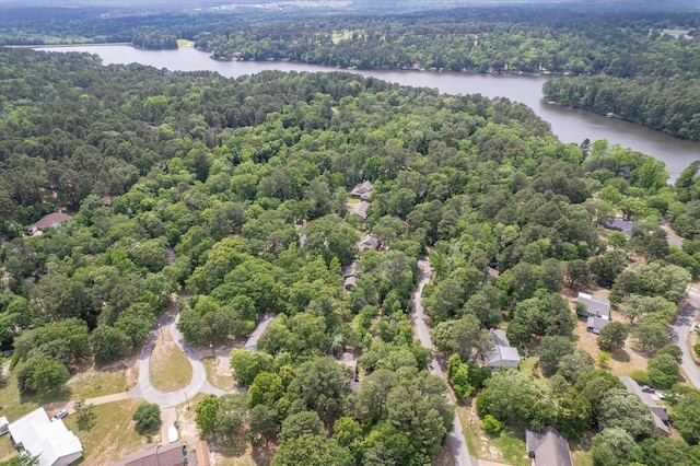 aerial view with a water view and a view of trees