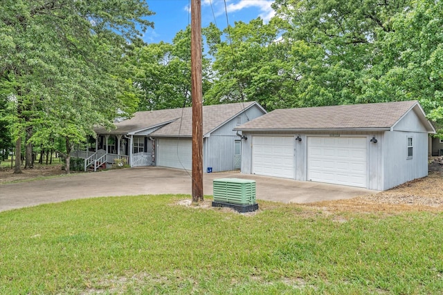 detached garage with covered porch