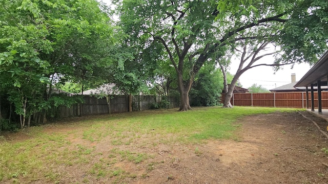 view of yard with a fenced backyard