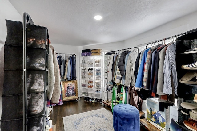 walk in closet with wood finished floors