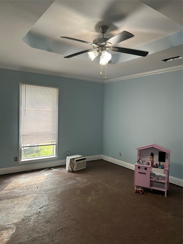 4624 Burma Rd, Dallas, TX 75216 - empty room featuring ornamental molding, baseboards, dark colored carpet, and a ceiling fan