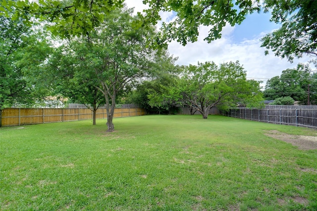 view of yard with a fenced backyard