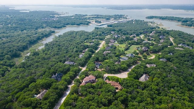 aerial view with a view of trees and a water view