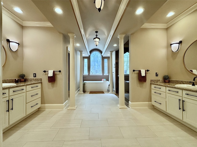 2025 Breaker Ln, Flower Mound, TX 75022 - full bath featuring ornate columns, a sink, baseboards, and crown molding
