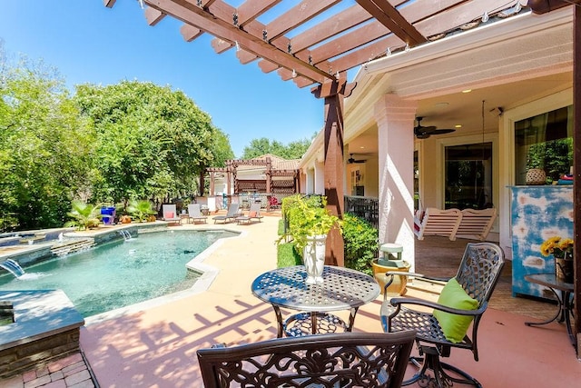 2025 Breaker Ln, Flower Mound, TX 75022 - pool featuring a patio, a ceiling fan, and a pergola