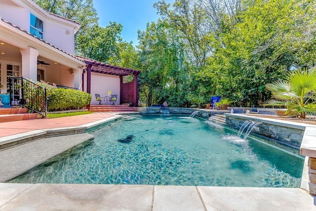 2025 Breaker Ln, Flower Mound, TX 75022 - outdoor pool featuring a ceiling fan and a patio area