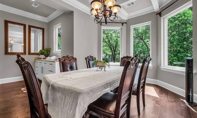 2025 Breaker Ln, Flower Mound, TX 75022 - dining room featuring an inviting chandelier, a healthy amount of sunlight, visible vents, and dark wood finished floors