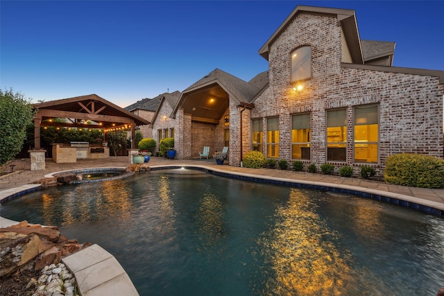 6380 Forefront Ave, Frisco, TX 75036 - view of swimming pool featuring area for grilling, a gazebo, a pool with connected hot tub, and a patio area