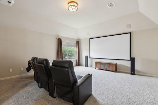 1016 Arches Park Dr, Allen, TX 75013 - cinema room featuring carpet flooring, vaulted ceiling, and baseboards