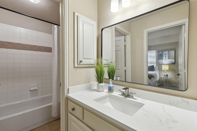 1016 Arches Park Dr, Allen, TX 75013 - bathroom with vanity, shower / bath combo, and tile patterned floors