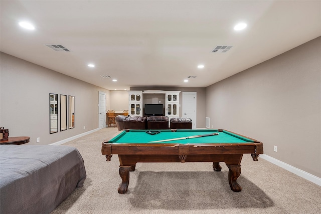 1009 Western Dr, Woodway, TX 76712 - recreation room with visible vents, recessed lighting, baseboards, and light colored carpet