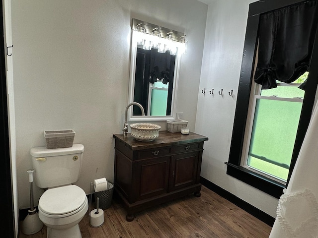 bathroom featuring vanity, toilet, and wood finished floors
