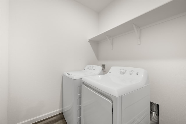 4936 Bass Dr, Fort Worth, TX 76179 - laundry room featuring separate washer and dryer, baseboards, and wood finished floors