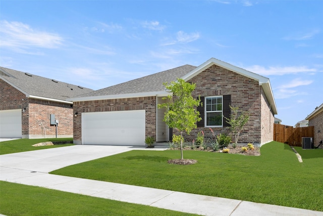 4936 Bass Dr, Fort Worth, TX 76179 - view of front of home with brick siding, an attached garage, driveway, central air condition unit, and roof with shingles