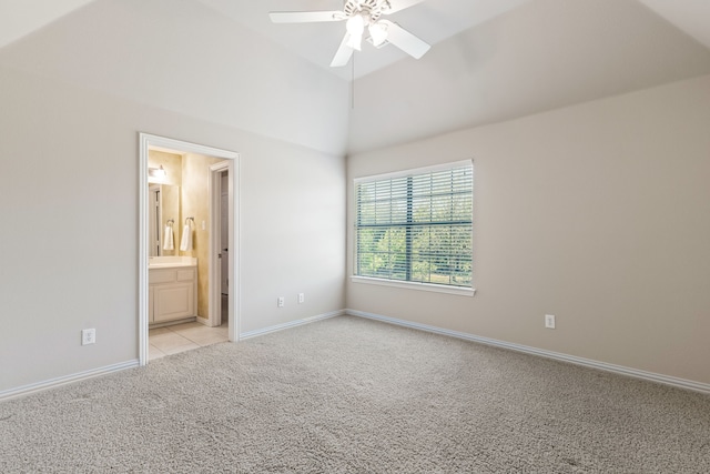 5403 Englenook Dr, Parker, TX 75002 - unfurnished bedroom with baseboards, high vaulted ceiling, ensuite bath, and light colored carpet