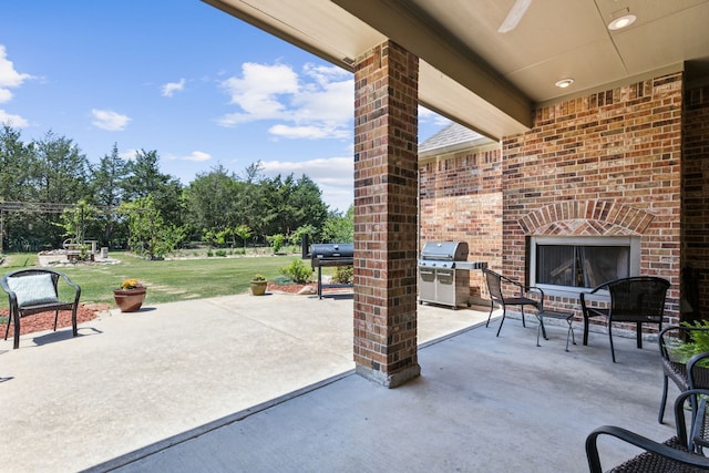 5403 Englenook Dr, Parker, TX 75002 - view of patio / terrace featuring an outdoor brick fireplace and area for grilling