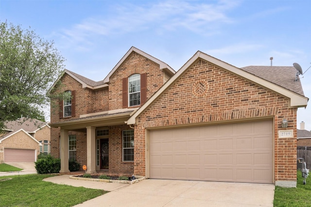 2719 Foxpoint Trl, Arlington, TX 76017 - traditional-style home with brick siding, driveway, roof with shingles, and a garage
