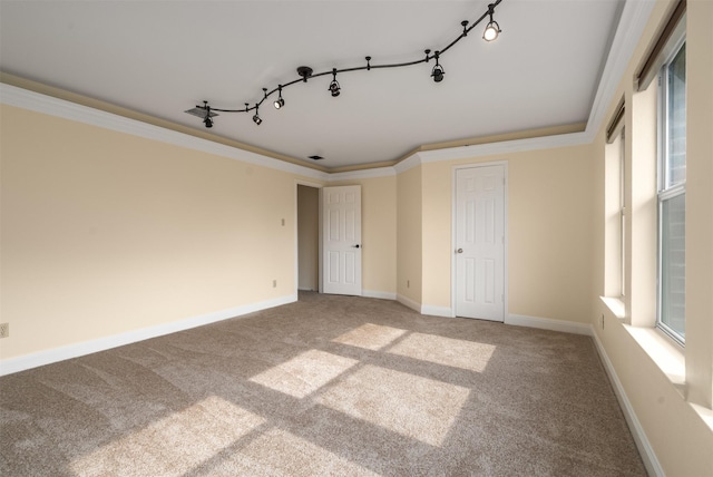 2719 Foxpoint Trl, Arlington, TX 76017 - unfurnished bedroom with carpet floors, rail lighting, ornamental molding, and baseboards
