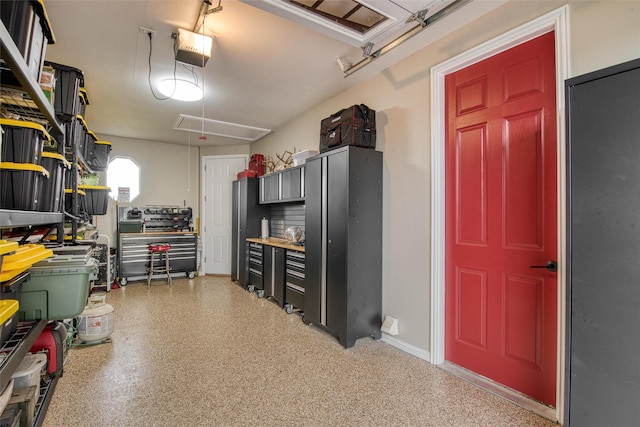garage with a garage door opener