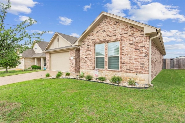 309 Nash Dr, Hewitt, TX 76643 - ranch-style home with board and batten siding, brick siding, fence, concrete driveway, and an attached garage