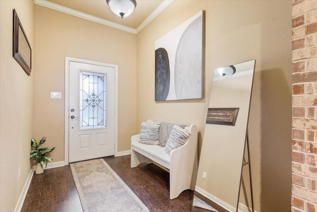 309 Nash Dr, Hewitt, TX 76643 - entrance foyer with baseboards, ornamental molding, and dark wood finished floors