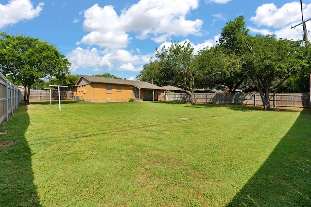 view of yard with a fenced backyard