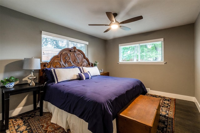 3158 Newcastle Dr, Dallas, TX 75220 - bedroom with baseboards, ceiling fan, and dark wood-type flooring