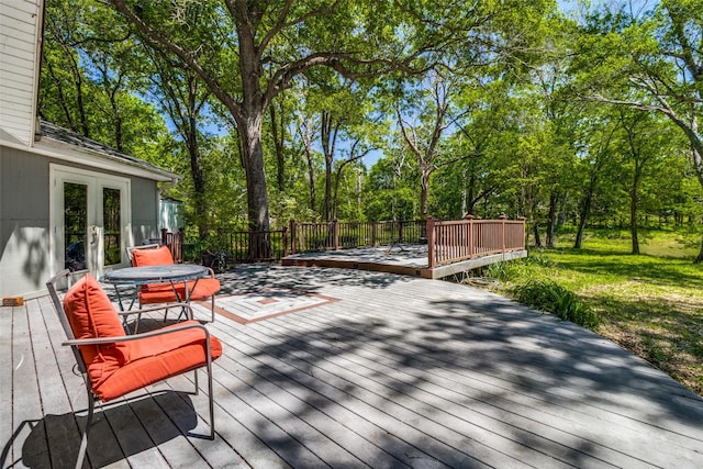 2400 N Shore Dr, Bonham, TX 75418 - wooden deck featuring a yard and french doors
