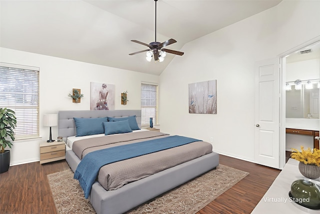 3136 Deer Run Dr, Little Elm, TX 75068 - bedroom featuring lofted ceiling, wood finished floors, baseboards, and ceiling fan