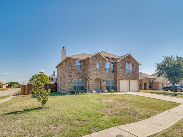 300 Aspenwood Trl, Forney, TX 75126 - traditional home featuring a garage, fence, a chimney, brick siding, and concrete driveway
