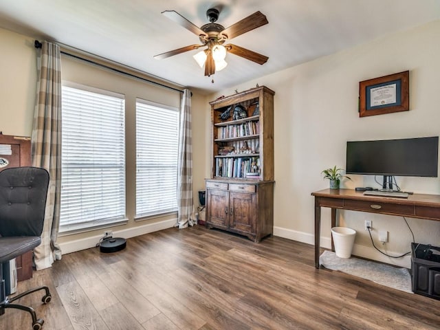 300 Aspenwood Trl, Forney, TX 75126 - home office featuring a ceiling fan, a wealth of natural light, and wood finished floors