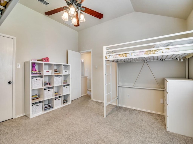 300 Aspenwood Trl, Forney, TX 75126 - unfurnished bedroom with carpet floors, ceiling fan, vaulted ceiling, and visible vents
