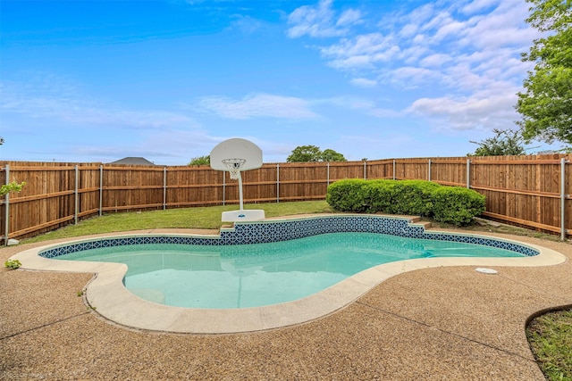view of swimming pool with a fenced backyard and a fenced in pool