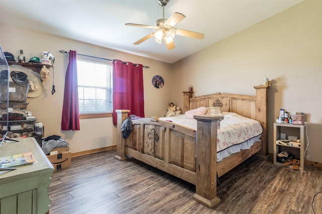 bedroom featuring ceiling fan and wood finished floors