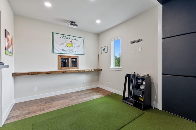 8408 Fullerton Dr, Cleburne, TX 76033 - interior space with baseboards, golf simulator, recessed lighting, and wood finished floors